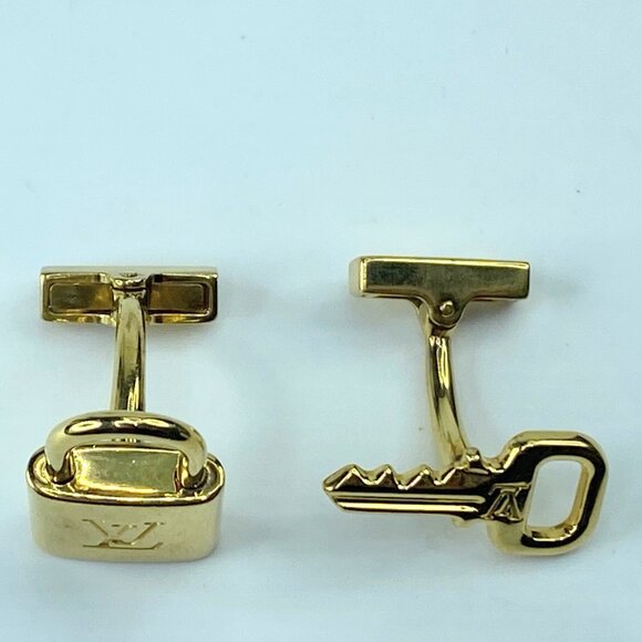 LOUIS VUITTON Damier Ebene Buton de Manchette Cadena Cuffs GS415 - Picture 3 of 10